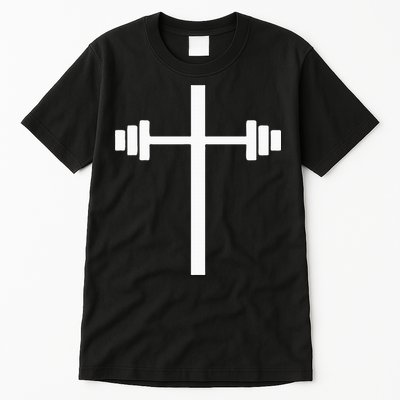 Dumbbell Barbell Cross Christian Gym Workout Lifting Tall T-Shirt