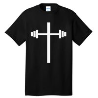 Dumbbell Barbell Cross Christian Gym Workout Lifting Tall T-Shirt