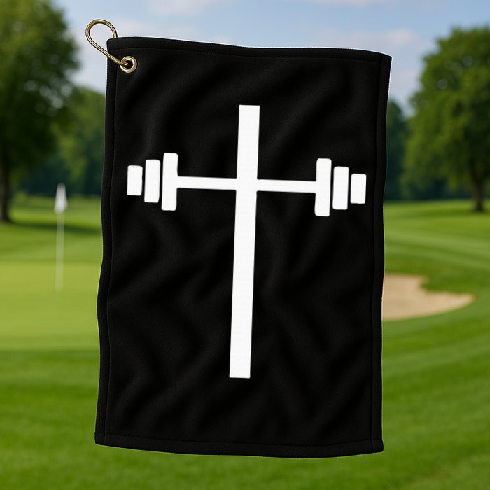 Dumbbell Barbell Cross Christian Gym Workout Lifting Golf Towel
