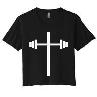 Dumbbell Barbell Cross Christian Gym Workout Lifting Women's Crop Top Tee
