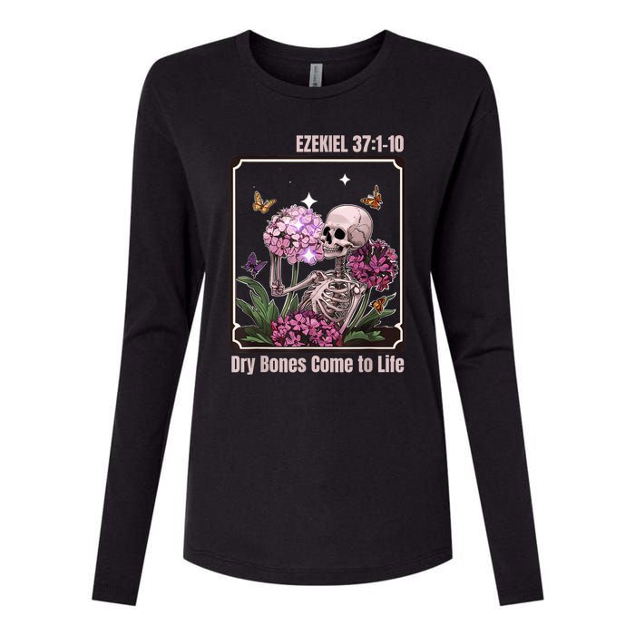 Dry Bone Come To Life Skeleton Floral Womens Cotton Relaxed Long Sleeve T-Shirt