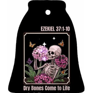 Dry Bone Come To Life Skeleton Floral Ceramic Bell Ornament