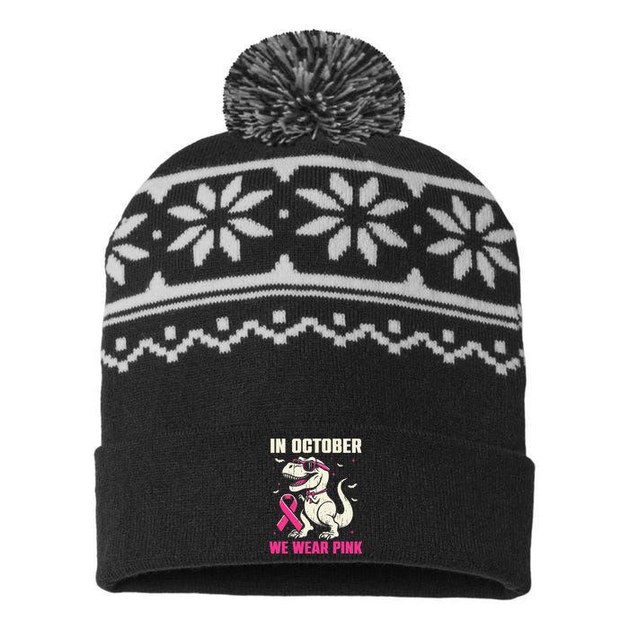 Dinosaur Breast Cancer Awareness Gift USA-Made Snowflake Beanie