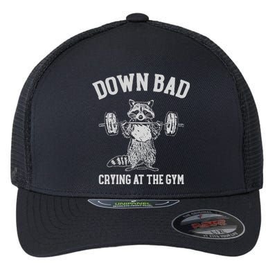 Down Bad Crying At The Gym Racoon Meme Flexfit Unipanel Trucker Cap