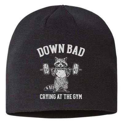 Down Bad Crying At The Gym Racoon Meme Sustainable Beanie