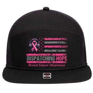 Dispatcher Breast Cancer Awareness Ribbon American Flag 7 Panel Mesh Trucker Snapback Hat