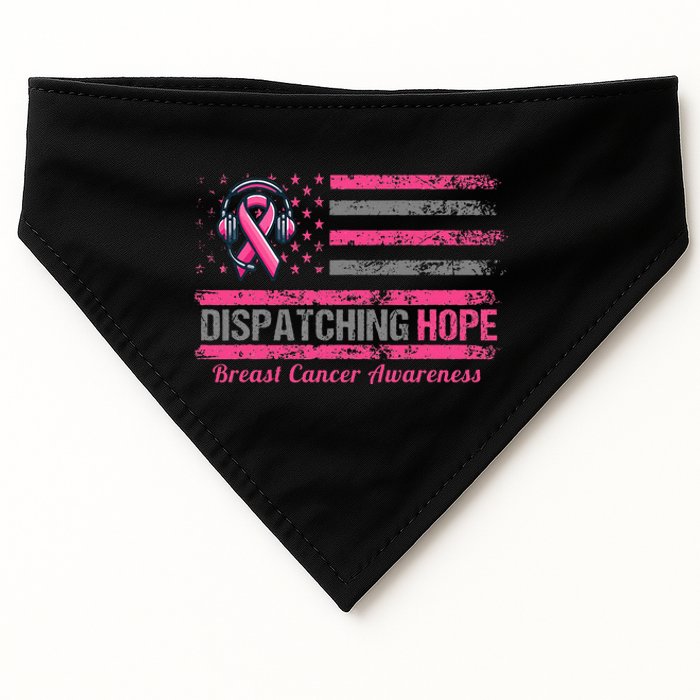 Dispatcher Breast Cancer Awareness Ribbon American Flag USA-Made Doggie Bandana