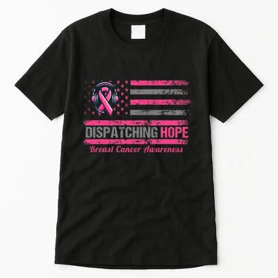 Dispatcher Breast Cancer Awareness Ribbon American Flag Tall T-Shirt