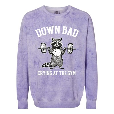 Down Bad Crying At Gym Funny Raccoon Lover Fan Gift Funny Gift Colorblast Crewneck Sweatshirt