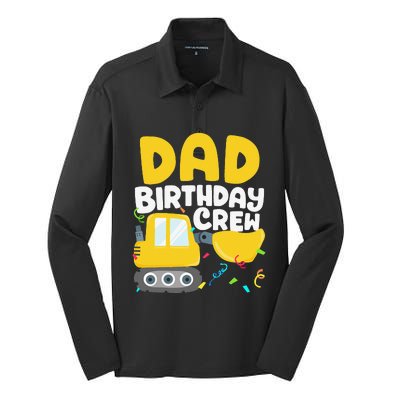 Dad Birthday Crew Construction Truck Excavator Daddy Papa Silk Touch Performance Long Sleeve Polo