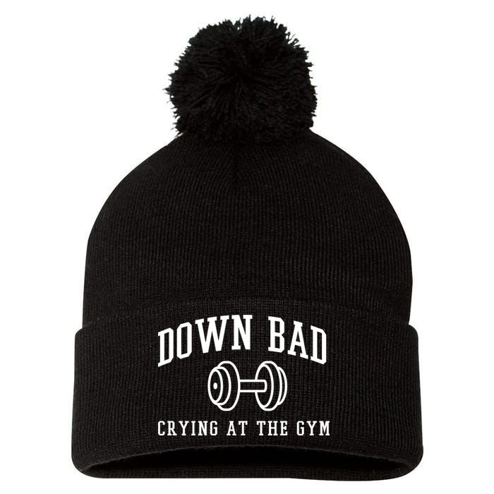 Down Bad Crying At The Gym Funny Pom Pom 12in Knit Beanie