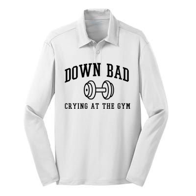 Down Bad Crying At The Gym Funny Silk Touch Performance Long Sleeve Polo