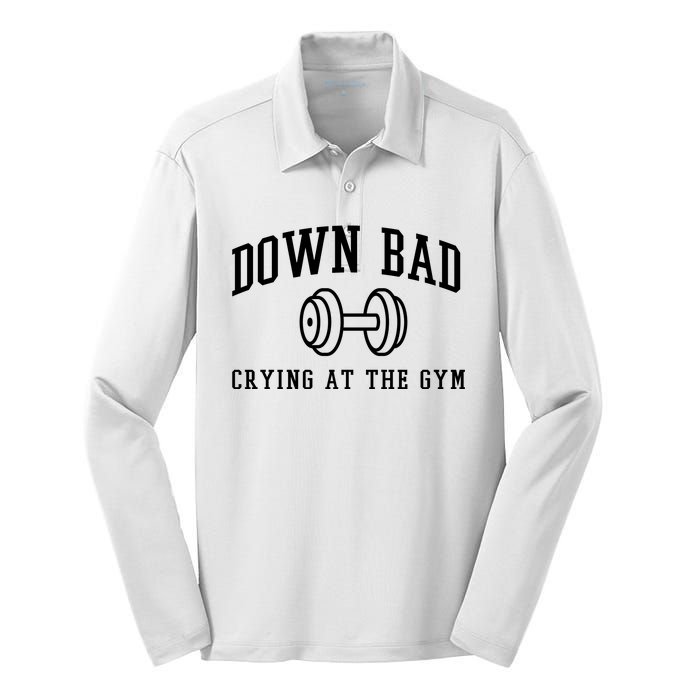 Down Bad Crying At The Gym Funny Silk Touch Performance Long Sleeve Polo