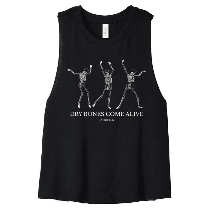 Dry Bones Come Alive Funny Skeleton Dancing Women's Racerback Cropped Tank