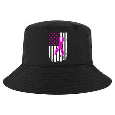 Distressed Breast Cancer Awareness Flag Cool Comfort Performance Bucket Hat