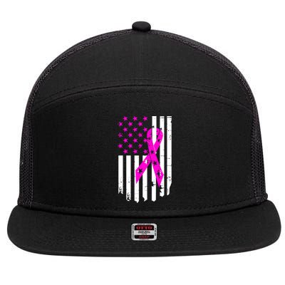 Distressed Breast Cancer Awareness Flag 7 Panel Mesh Trucker Snapback Hat