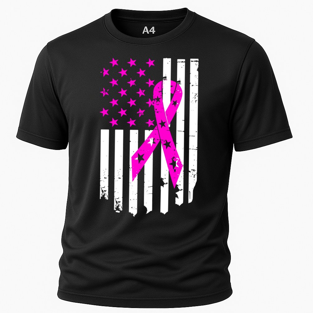 Distressed Breast Cancer Awareness Flag Cooling Performance Crew T-Shirt