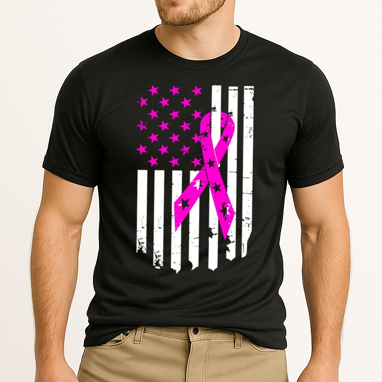 Distressed Breast Cancer Awareness Flag Cooling Performance Crew T-Shirt
