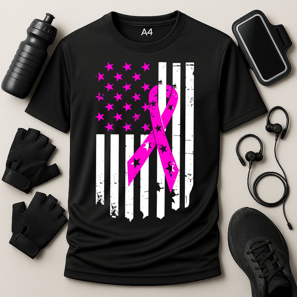 Distressed Breast Cancer Awareness Flag Cooling Performance Crew T-Shirt