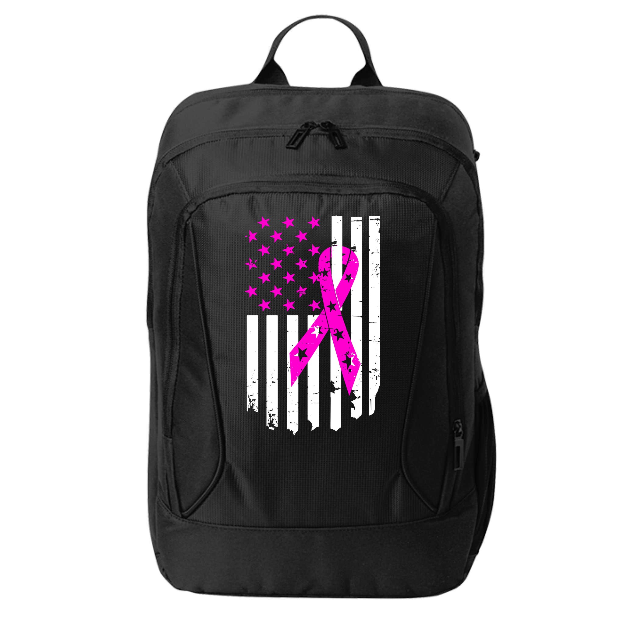 Distressed Breast Cancer Awareness Flag City Backpack
