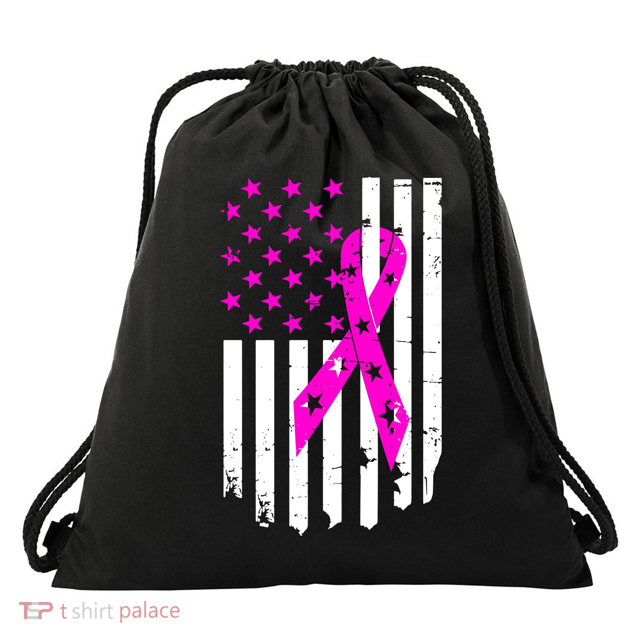 Distressed Breast Cancer Awareness Flag Drawstring Bag