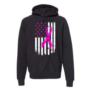 Distressed Breast Cancer Awareness Flag Premium Hoodie