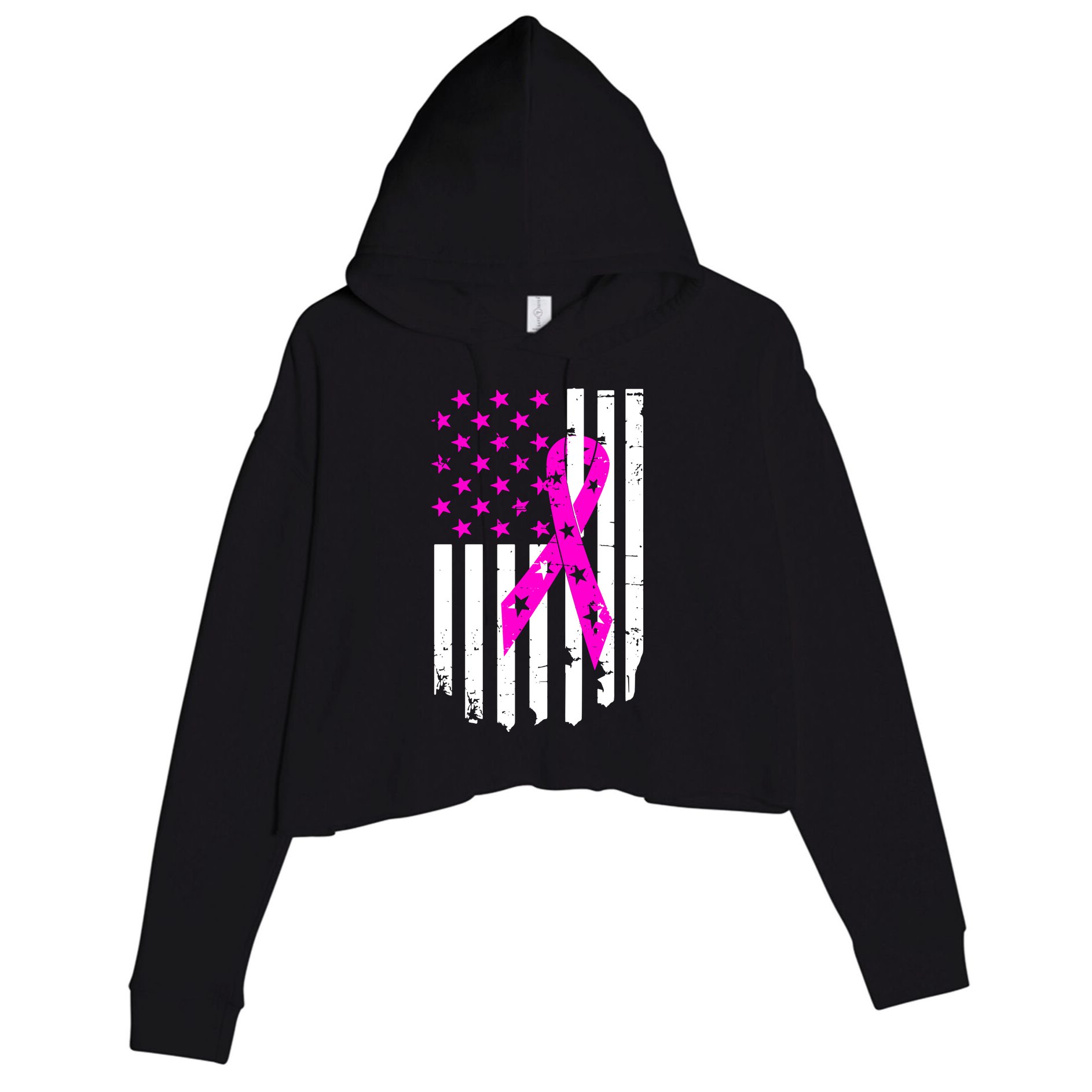 Distressed Breast Cancer Awareness Flag Crop Fleece Hoodie