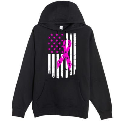 Distressed Breast Cancer Awareness Flag Premium Pullover Hoodie
