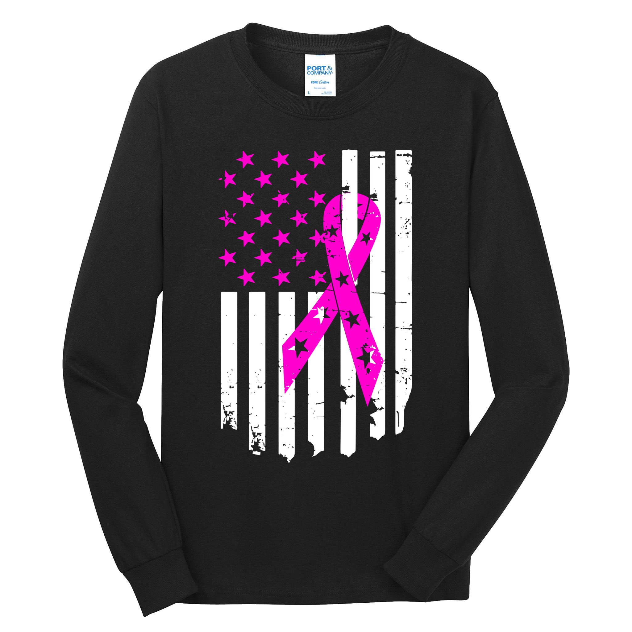 Distressed Breast Cancer Awareness Flag Tall Long Sleeve T-Shirt