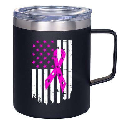Distressed Breast Cancer Awareness Flag 12oz Stainless Steel Coffee Mug