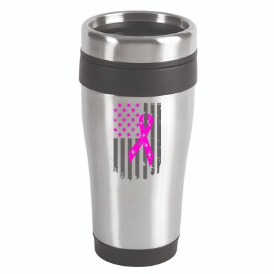 Distressed Breast Cancer Awareness Flag 16oz Travel Tumbler