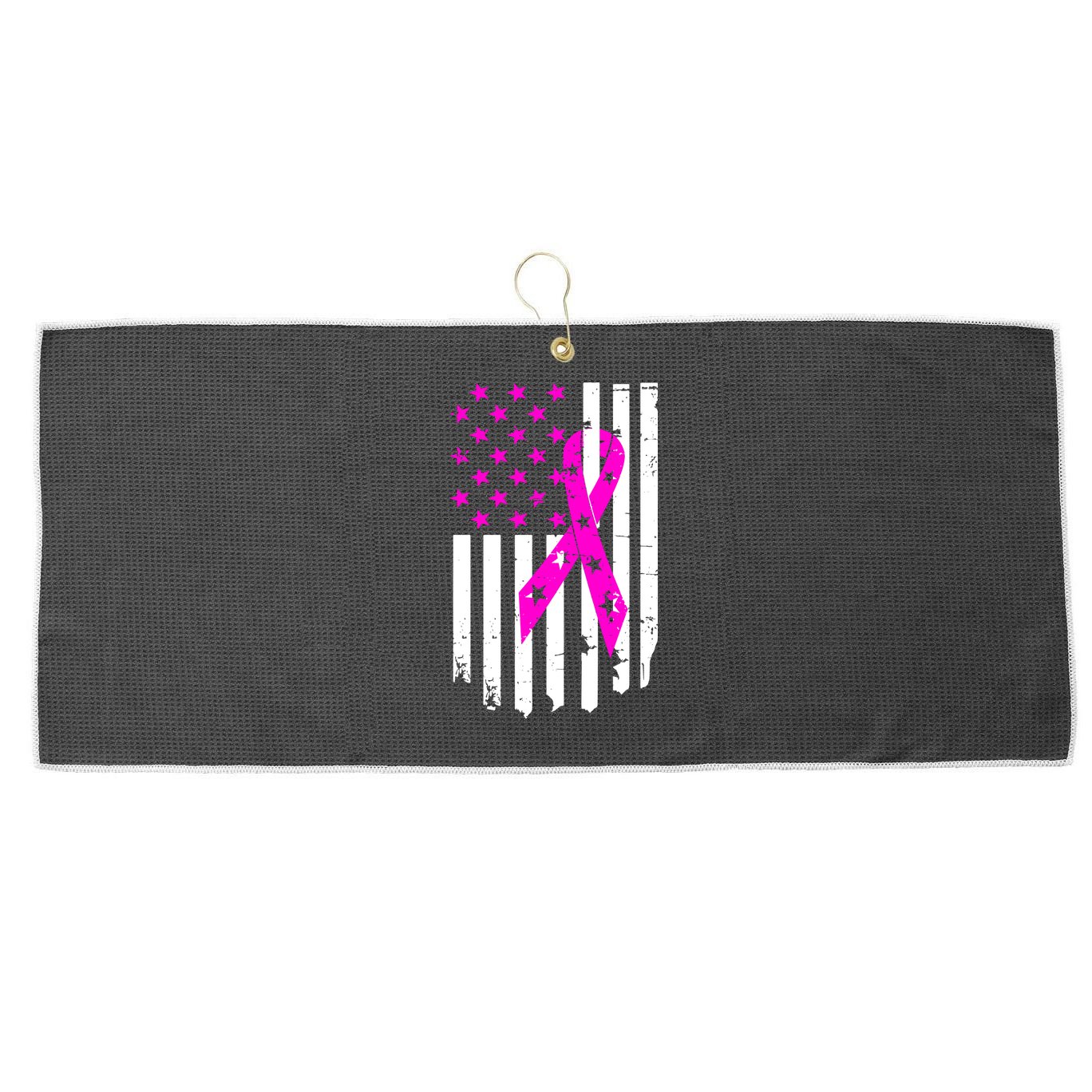 Distressed Breast Cancer Awareness Flag Large Microfiber Waffle Golf Towel