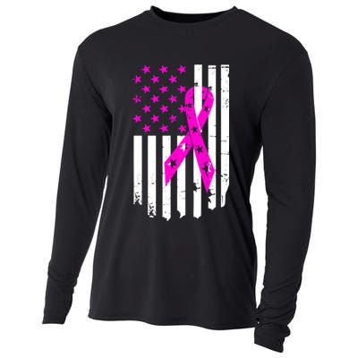 Distressed Breast Cancer Awareness Flag Cooling Performance Long Sleeve Crew