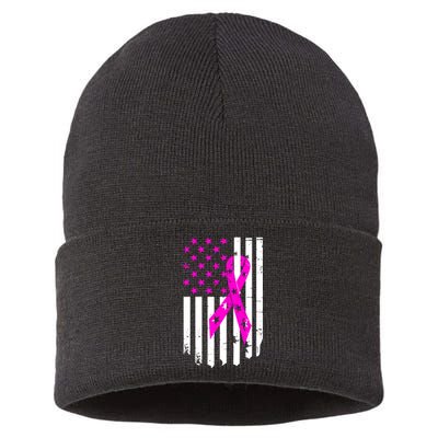 Distressed Breast Cancer Awareness Flag Sustainable Knit Beanie