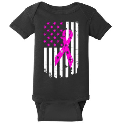Distressed Breast Cancer Awareness Flag Baby Bodysuit