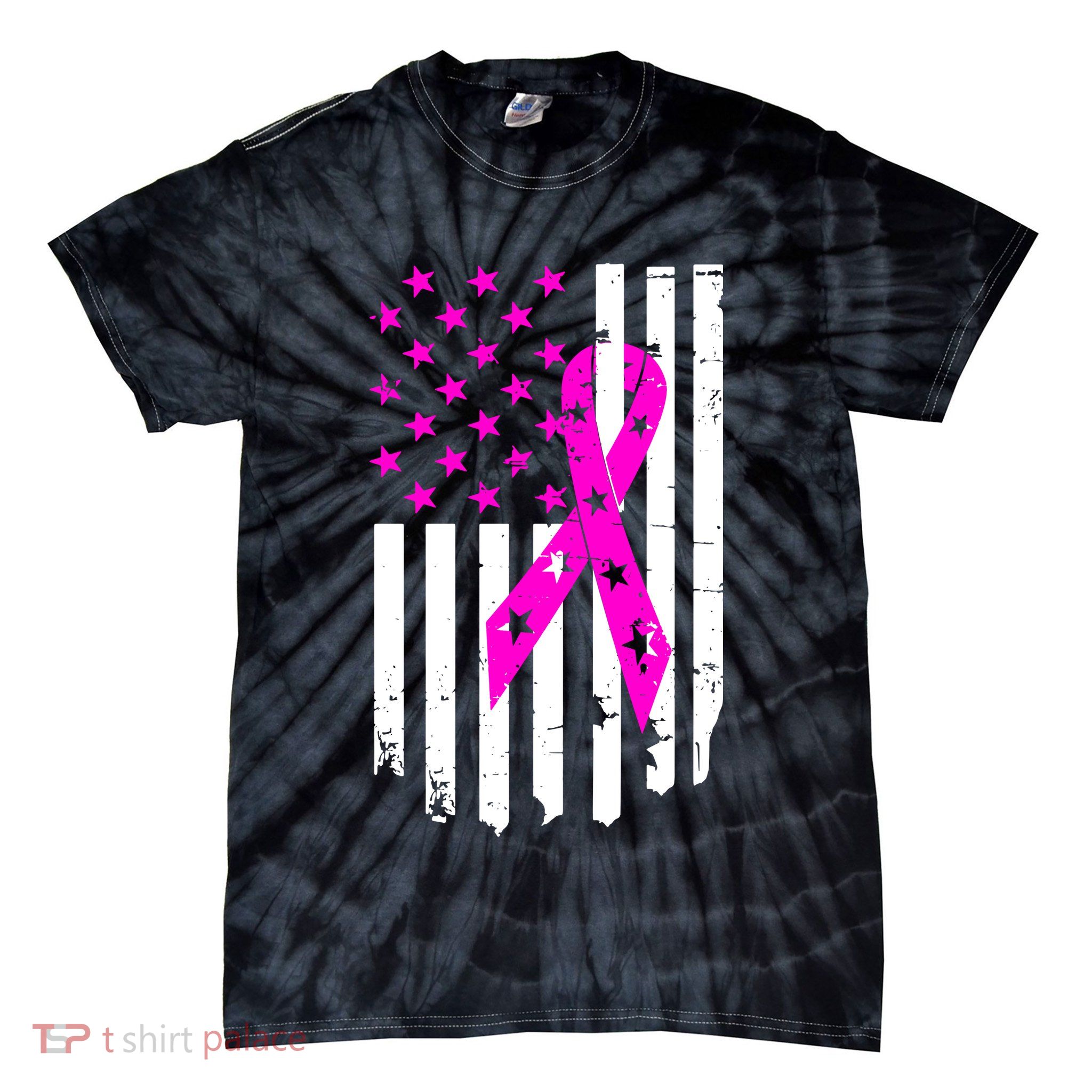 Distressed Breast Cancer Awareness Flag Tie-Dye T-Shirt