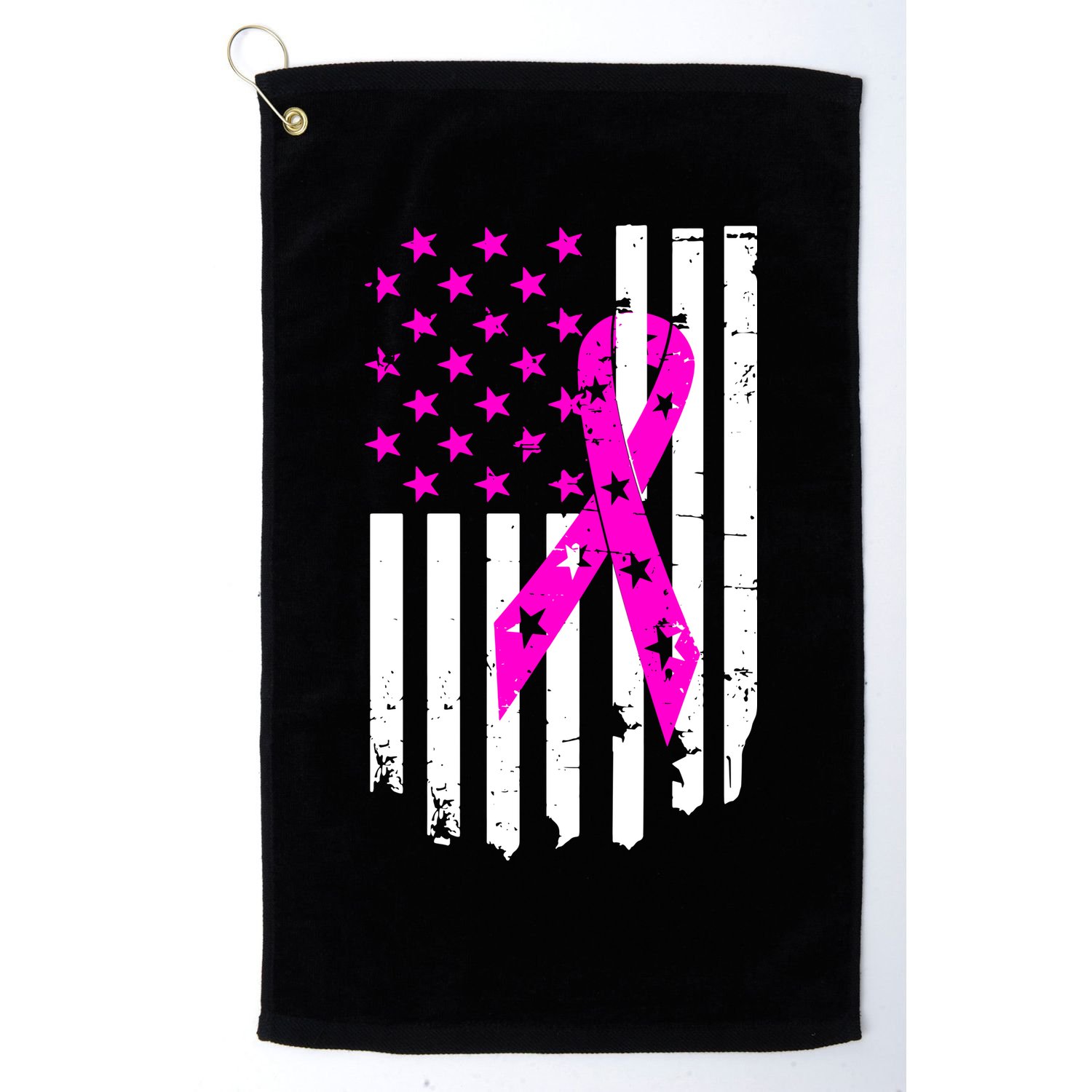 Distressed Breast Cancer Awareness Flag Golf Towel