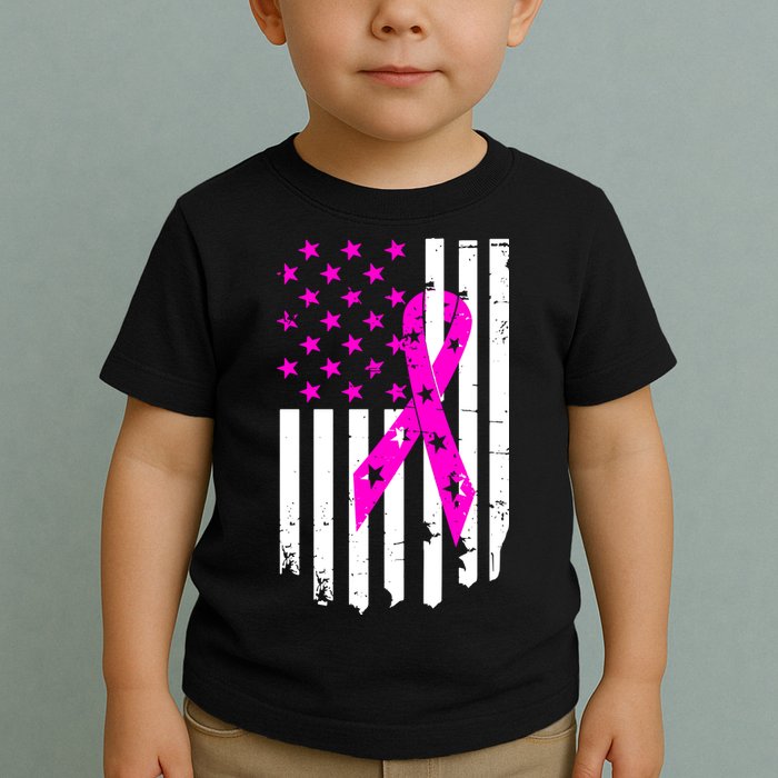 Distressed Breast Cancer Awareness Flag Toddler T-Shirt