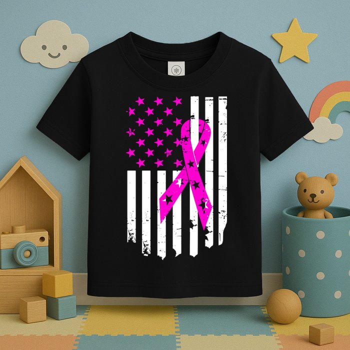 Distressed Breast Cancer Awareness Flag Toddler T-Shirt