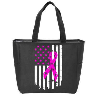 Distressed Breast Cancer Awareness Flag Zip Tote Bag