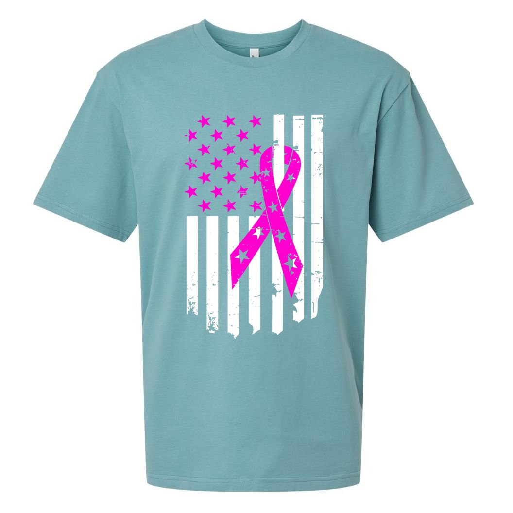 Distressed Breast Cancer Awareness Flag Sueded Cloud Jersey T-Shirt