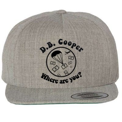 D B Cooper Where Are You Classic Wool Snapback Cap