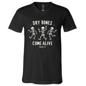 Dry Bones Come Alive Funny Skeleton Dancing Meme V-Neck T-Shirt