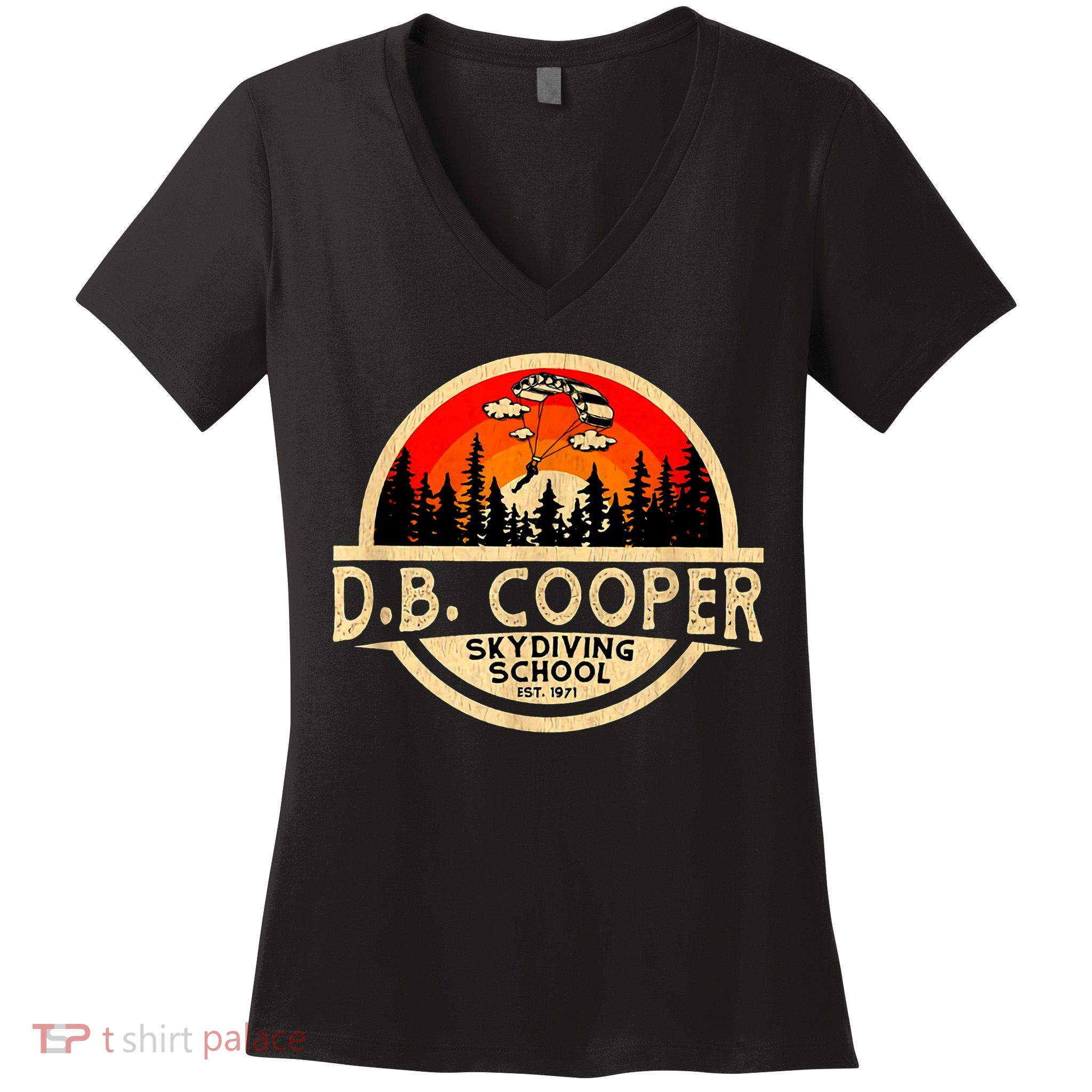 D. B. Cooper Robber Thief Parachute Skydiving School Est 1971 Retro Vintage Women's V-Neck T-Shirt