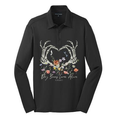 Dry Bones Come Alive Funny Skeleton Hands Silk Touch Performance Long Sleeve Polo