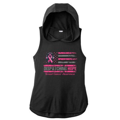 Dispatcher Breast Cancer Awareness Ribbon American Flag Ladies PosiCharge Tri-Blend Wicking Draft Hoodie Tank