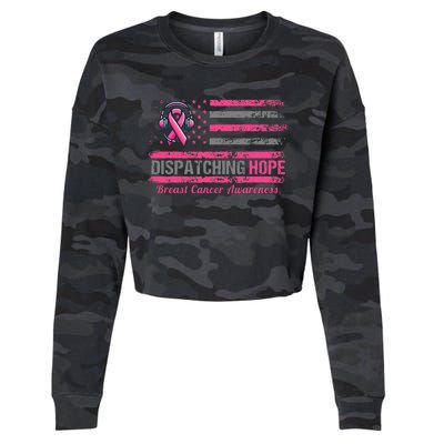 Dispatcher Breast Cancer Awareness Ribbon American Flag Cropped Pullover Crew