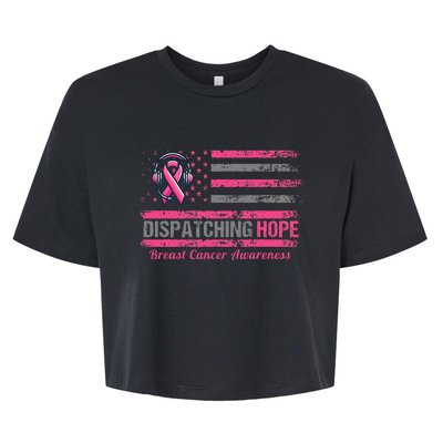 Dispatcher Breast Cancer Awareness Ribbon American Flag Bella+Canvas Jersey Crop Tee