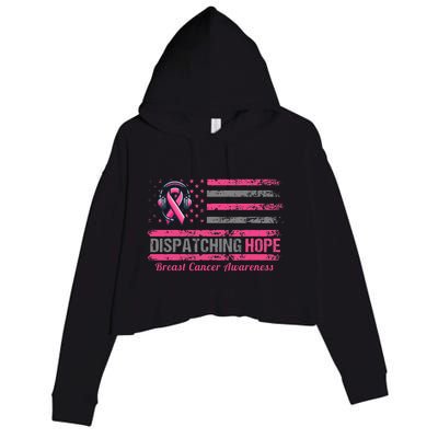 Dispatcher Breast Cancer Awareness Ribbon American Flag Crop Fleece Hoodie