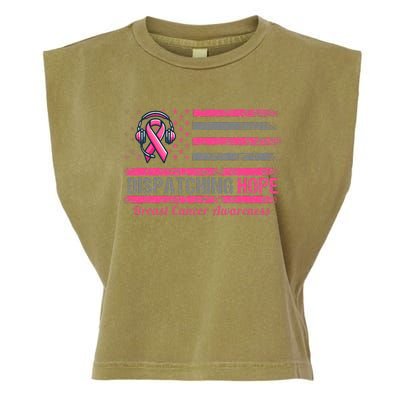 Dispatcher Breast Cancer Awareness Ribbon American Flag Garment-Dyed Women's Muscle Tee